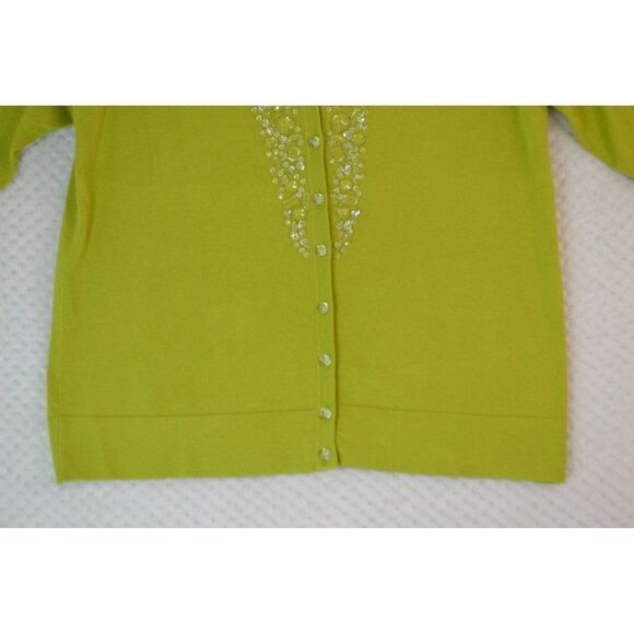 Susan Graver Women's Large Green Embellished 3/4 Sleeve Button Cardigan Sweater - Picture 3 of 11